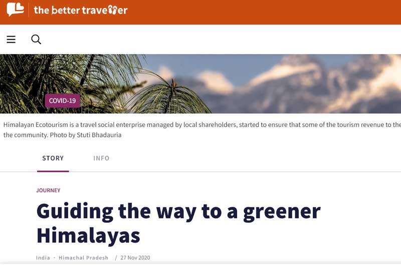 Himalayan Ecotourism Press coverage in 'The Better Traveller' 2020