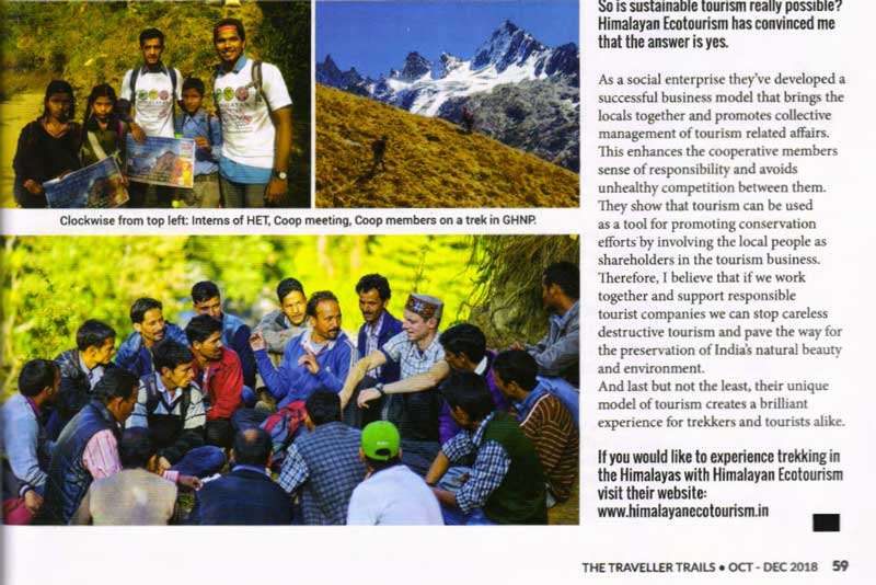 Himalayan Ecotourism Press coverage in the 'Traveller Trails' 2018