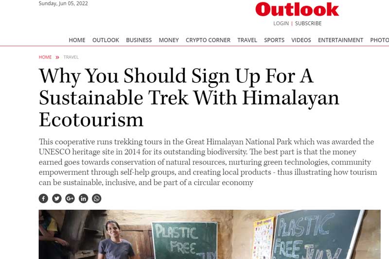 Himalayan Ecotourism Press coverage in the Outlook Magazine 2022