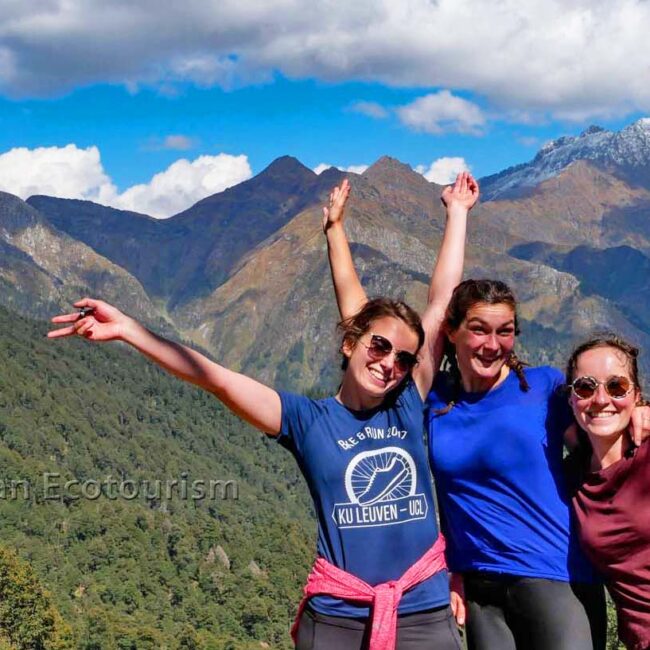 Trekkers above Kundri meadow in the Great Himalayan National Park