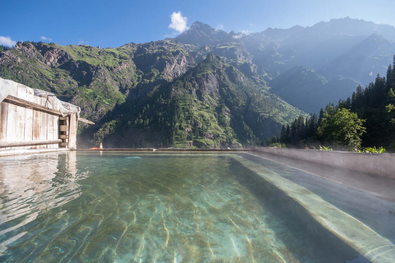 Hot water spring on Kheerganga Trek near Kasol